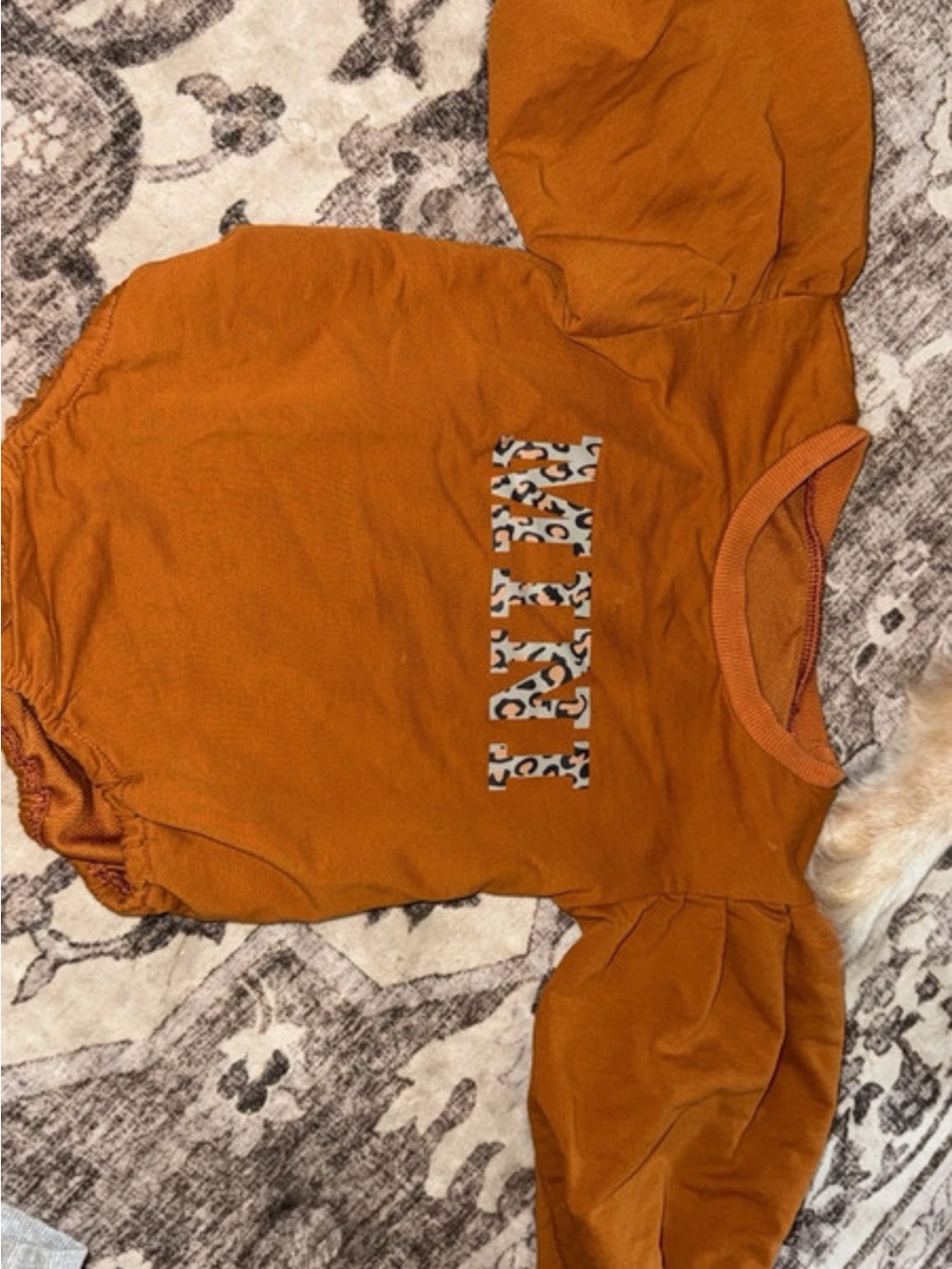 Girls Orange Puff Sleeve Graphic Top